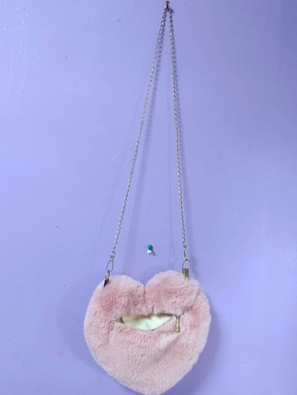 SHEIN Pink Plush Heart Crossbody Bag with Gold Chain